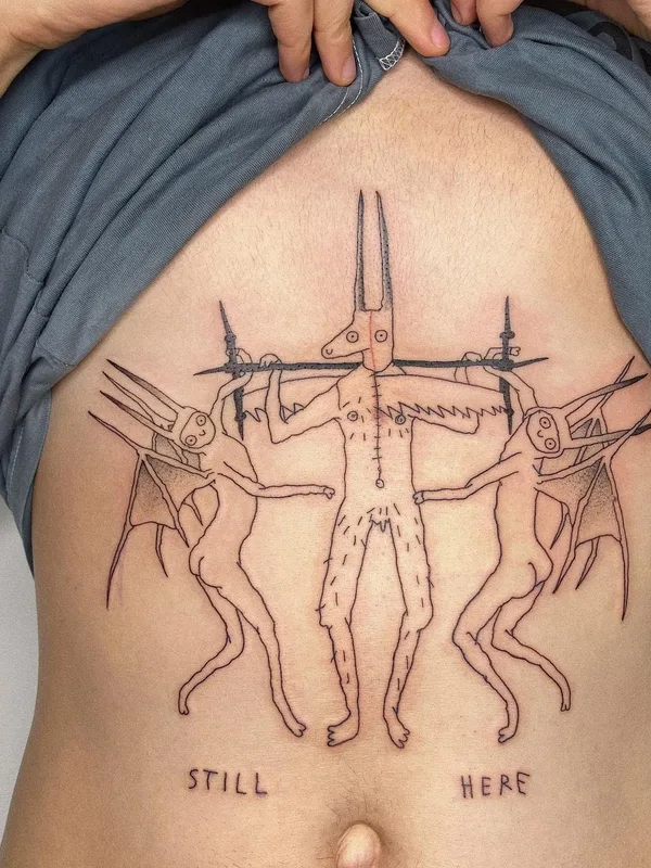 black sketch tattoo auf stomach #60372 | Tätowierer Bowser