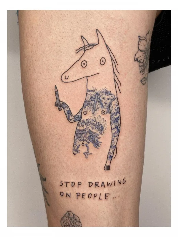 black sketch tattoo auf calf #60367 | Tätowierer Bowser
