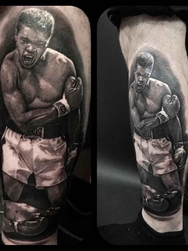 black and grey realism tattoo auf calf #9733 | Tätowierer Veronica Imbo