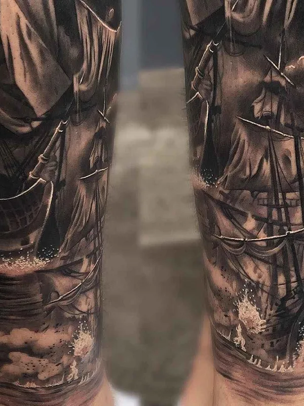 black and grey realism татуировка на calf #1138 | Тату мастер Gabriel Gonzalez