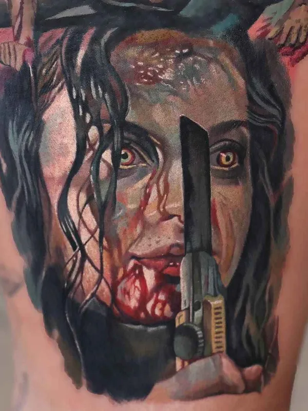 female color realism tattoo on thigh #1742 | Tattoo Artist Dongkyu Lee (Qtattoo)