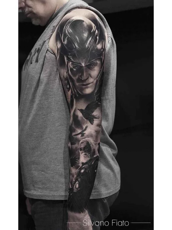 male black and grey realism tatouage sur full sleeve #9800 | Artiste tatoueur Silvano Fiato