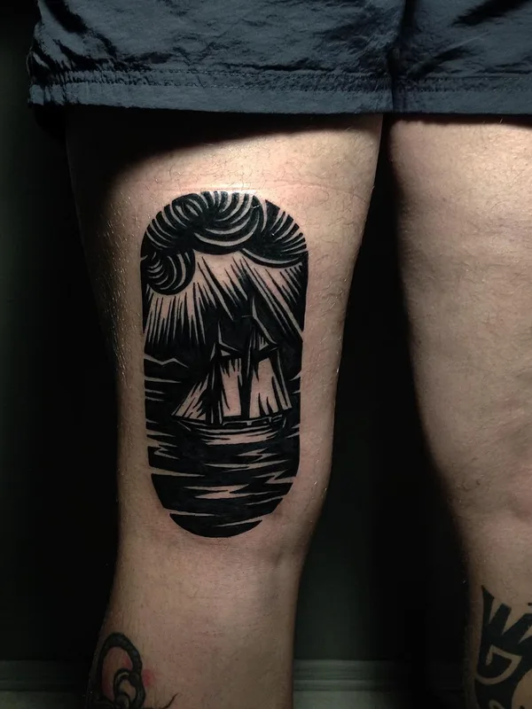 black blackwork татуировка на thigh #4984 | Тату мастер Евгений Неделько