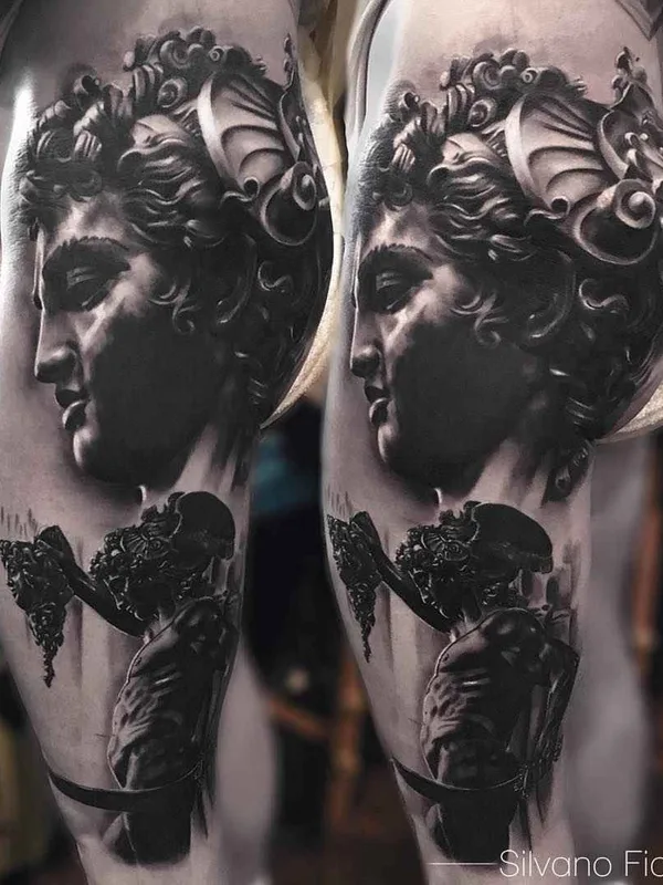 black and grey realism tatouage sur thigh #9805 | Artiste tatoueur Silvano Fiato