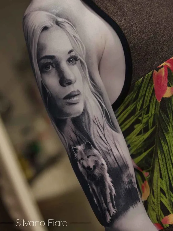 female black and grey realism tatouage sur full sleeve #9804 | Artiste tatoueur Silvano Fiato