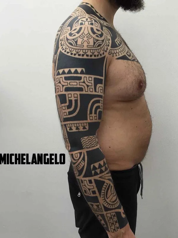 male black tribal tattoo on full sleeve #14580 | Tattoo Artist Michelangelo
