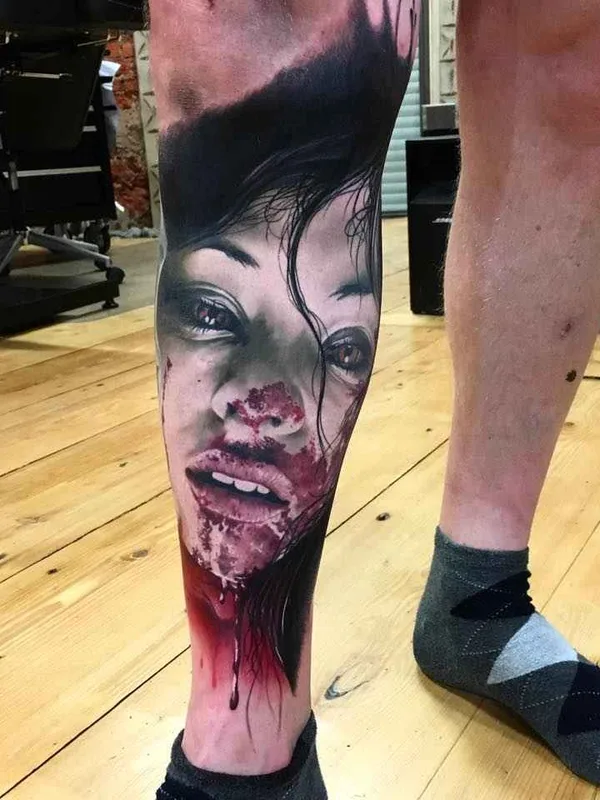 female color realism tatouage sur calf #681 | Artiste tatoueur Marcel Daatz