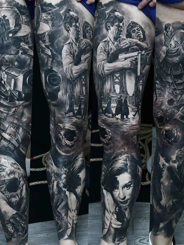 black and grey realism tatouage sur full leg #2553 | Artiste tatoueur Domantas Parvainis