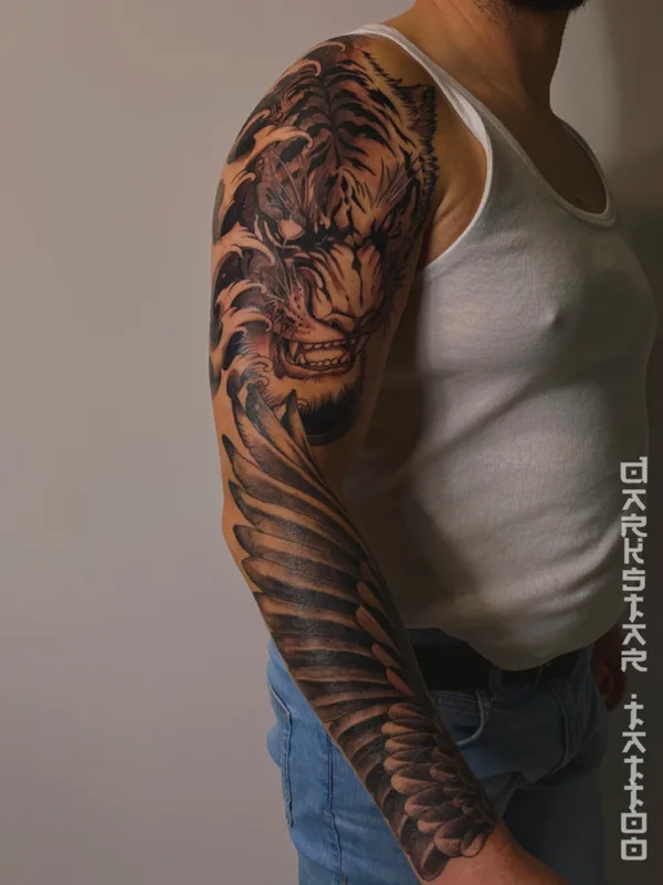 male black graphic татуировка на sleeve #62815 | Тату мастер Dmitry Gerasimchuk