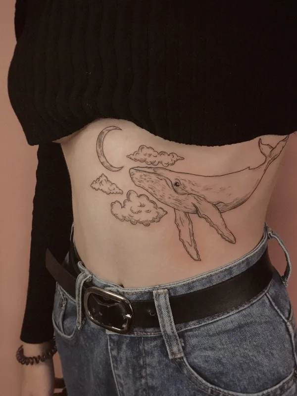 female black linework татуировка на ribcage #53049 | Тату мастер Hometattooing 