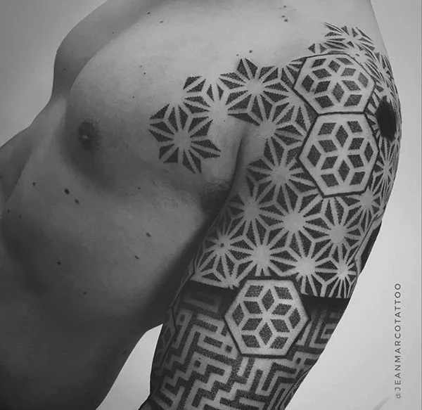 male black and grey geometric татуировка на full sleeve #35696 | Тату мастер JeanmarcoTattoo
