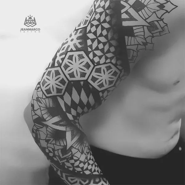 black and grey geometric татуировка на full sleeve #35691 | Тату мастер JeanmarcoTattoo