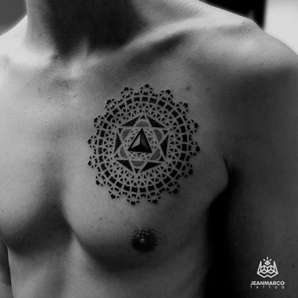 male black and grey geometric татуировка на chest #35697 | Тату мастер JeanmarcoTattoo