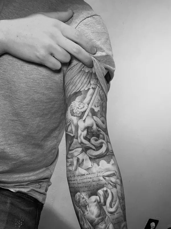 black and grey realism татуировка на full sleeve #66461 | Тату мастер Alex Uragan