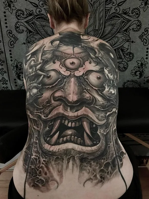 black and grey japanese tatuaje en full back #66482 | Tatuador Piotr Polak