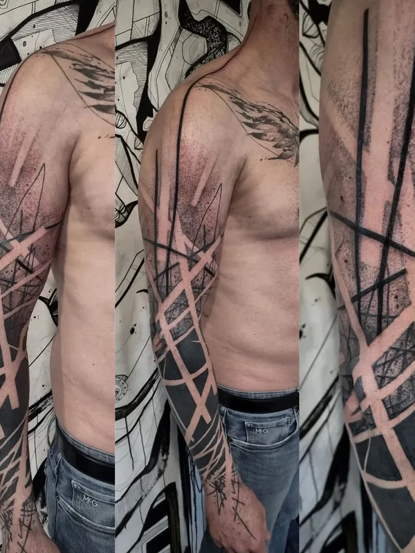 male black abstract татуировка на full sleeve #66535 | Тату мастер Weeping Hyena