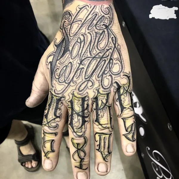 Lettering tattoo by AserOne in Liège