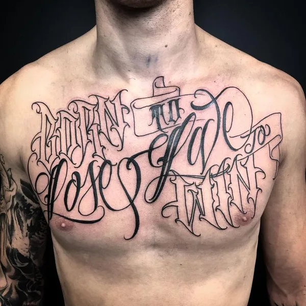 Lettering tattoo by AserOne in Liège