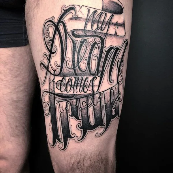 Lettering tattoo by AserOne in Liège