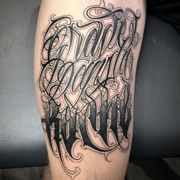 Lettering tattoo by AserOne in Liège