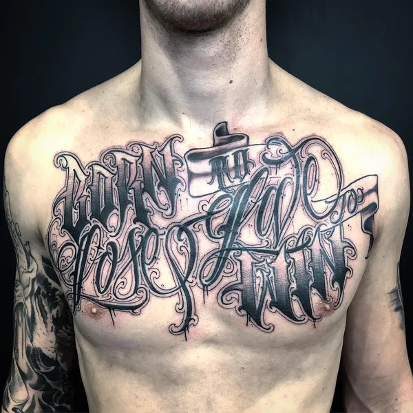 Lettering tattoo by AserOne in Liège