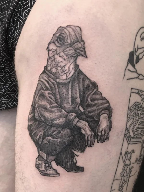 black and grey blackwork tatuaje en thigh #66565 | Tatuador Q.Ortega