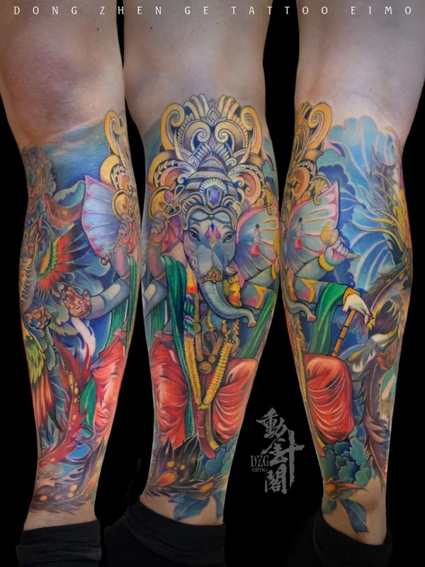color japanese tattoo on calf #54993 | Tattoo Artist Lu Xin