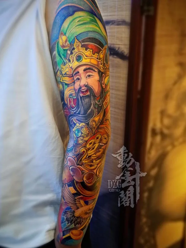 color japanese tattoo on full sleeve #54996 | Tattoo Artist Lu Xin