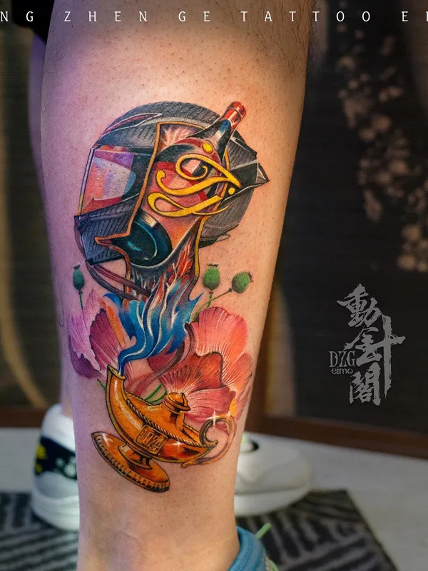 color illustrative tattoo on calf #55005 | Tattoo Artist Lu Xin