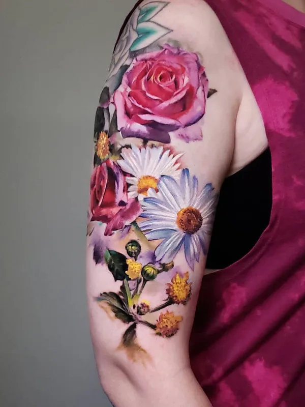 female color watercolor Tatuaggio su upper arm #31246 | Tatuatore Pete Zebley