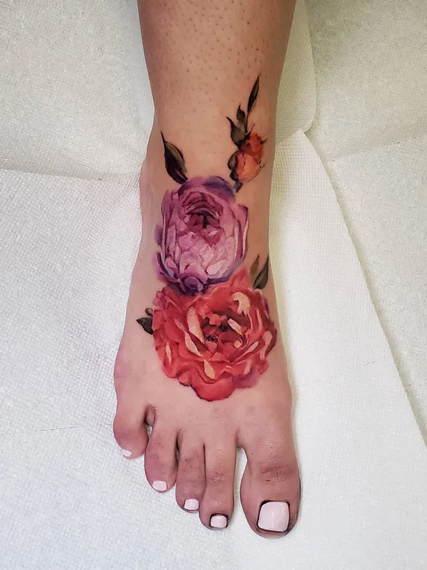female color watercolor Tatuaggio su foot #31247 | Tatuatore Pete Zebley