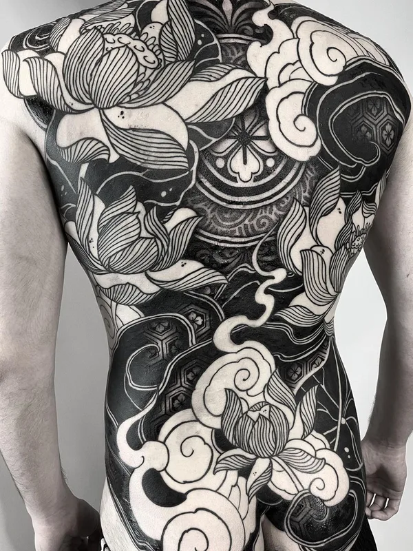 black blackwork tattoo on full back #55567 | Tattoo Artist Raimundo Ramírez