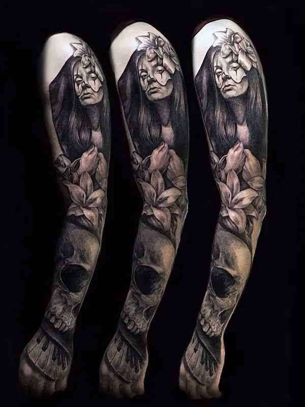 black and grey realism татуировка на full sleeve #71131 | Тату мастер Александра Сафронова