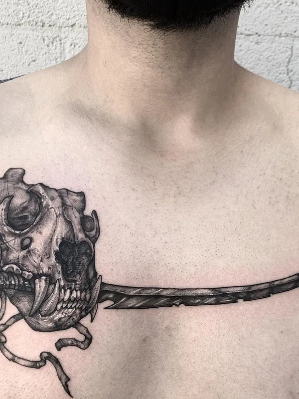 male black and grey blackwork татуировка на chest #41395 | Тату мастер Heedo_lee