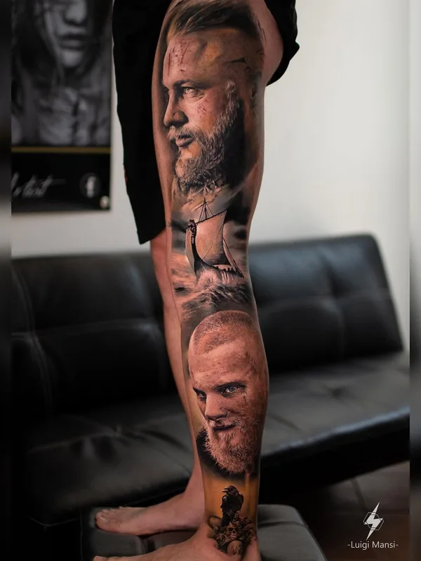 male black and grey realism татуировка на full leg #41423 | Тату мастер Luigi Mansi