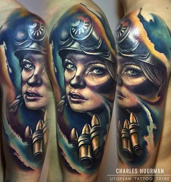 female color realism tatuaje en full sleeve #9042 | Tatuador Charles Huurman
