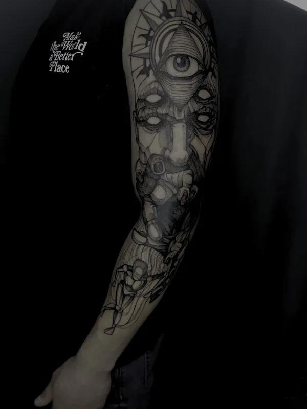 black and grey blackwork Tatuaggio su full sleeve #75156 | Tatuatore Ольга Тимичева
