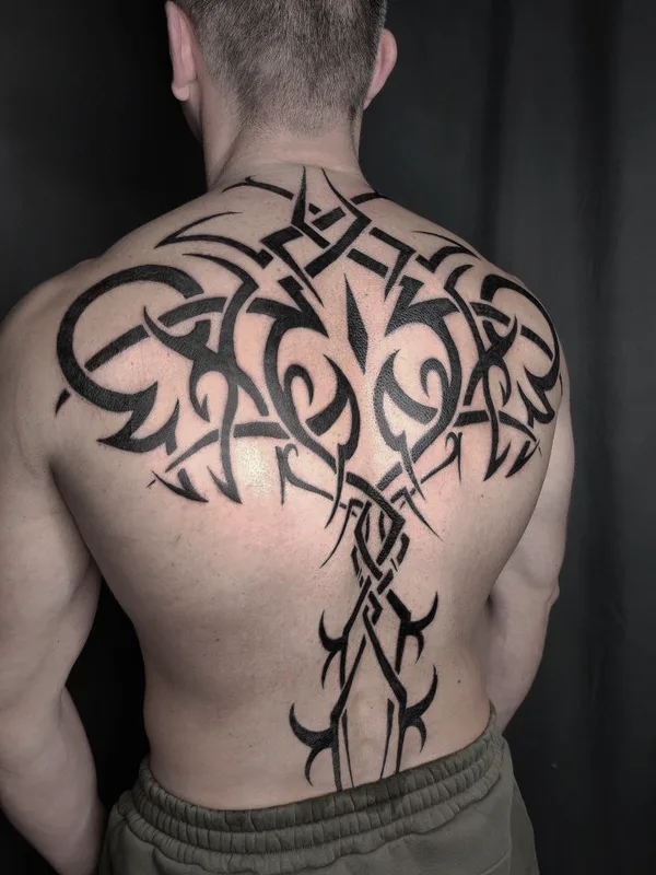 male black tribal Tatuaggio su full back #75164 | Tatuatore Ольга Тимичева
