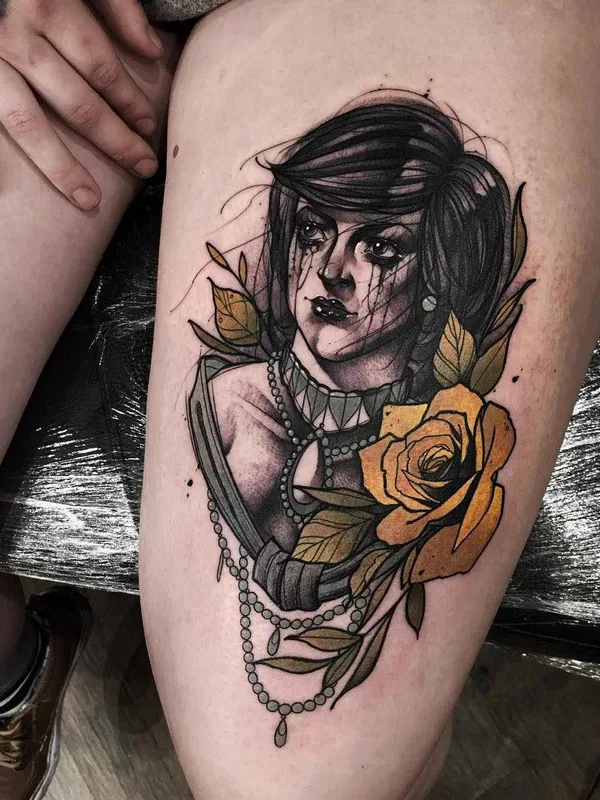 female color neo-traditional Tatuagem em thigh #1148 | Tatuador Felipe Rodrigues (Fe Rod)