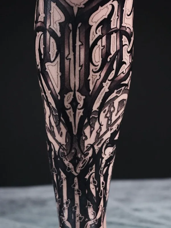 black blackwork Tatuagem em calf #45606 | Tatuador Евгений Сидоров