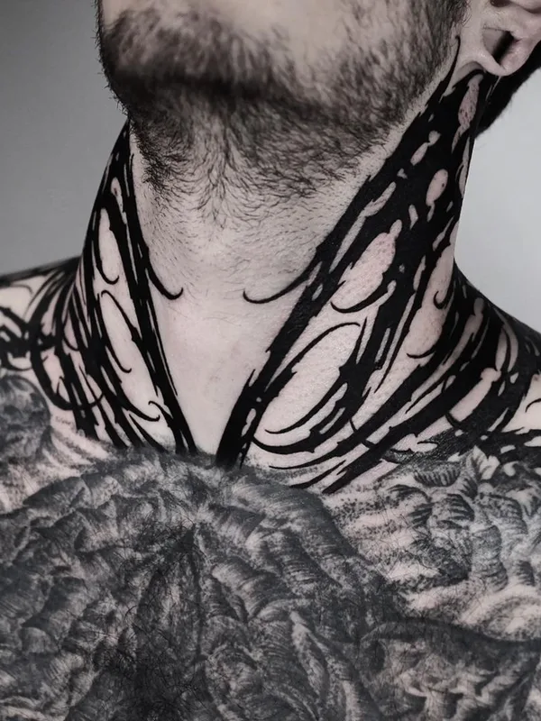 male black blackwork Tatuagem em neck #45609 | Tatuador Евгений Сидоров