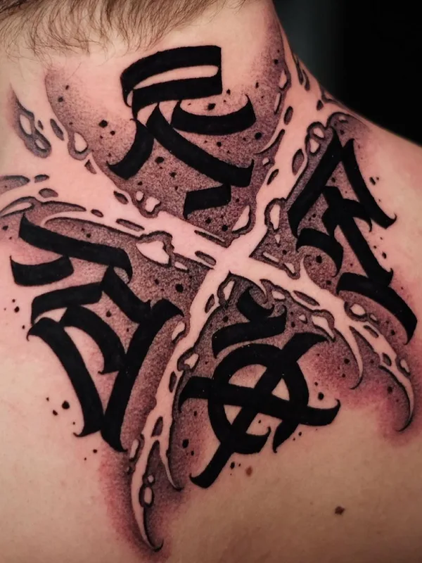 black and grey blackwork Tatuagem em back of neck #45602 | Tatuador Евгений Сидоров