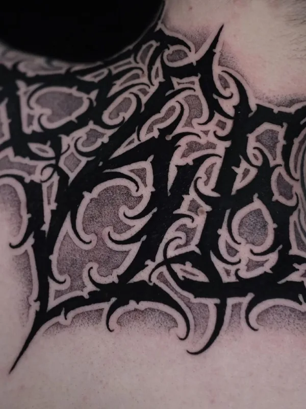 black blackwork Tatuagem em neck #45603 | Tatuador Евгений Сидоров