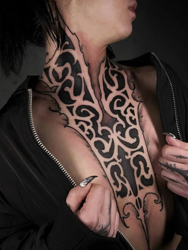 black blackwork 타투 부위 neck #45626 | 타투이스트 Алексей Бойко