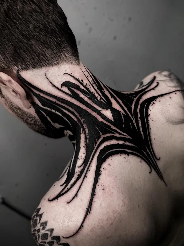 male black blackwork 타투 부위 back of neck #45623 | 타투이스트 Алексей Бойко