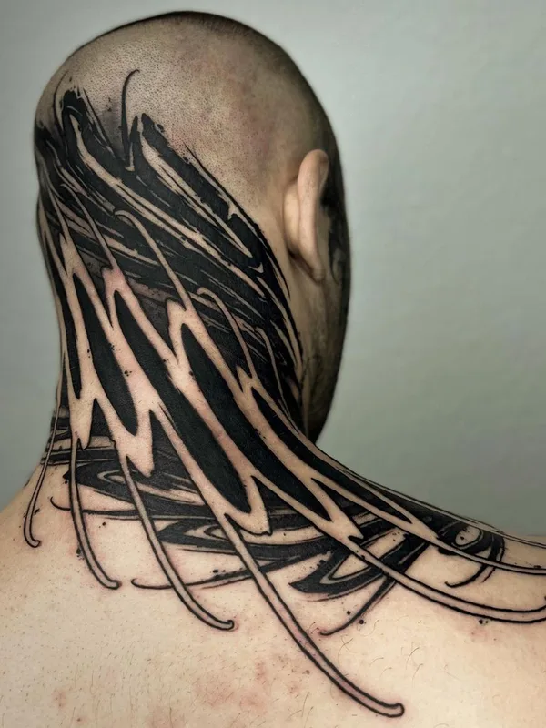 male black blackwork 타투 부위 back of neck #45624 | 타투이스트 Алексей Бойко