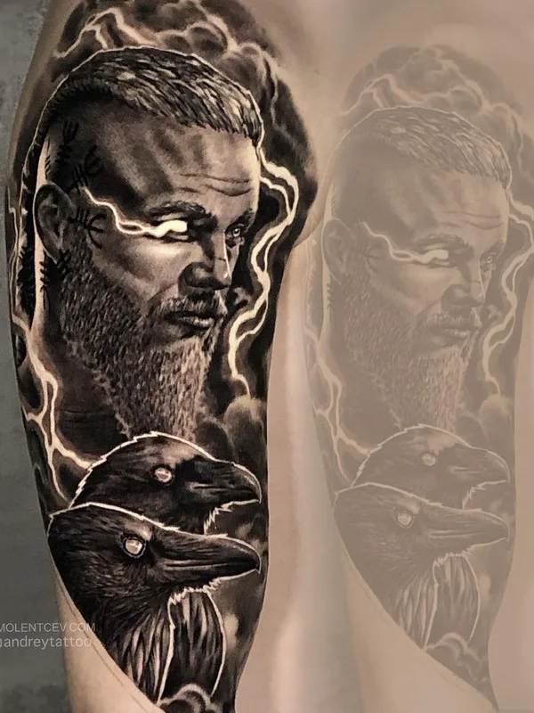 male black and grey realism татуировка на full sleeve #45660 | Тату мастер Андрей Смоленцев