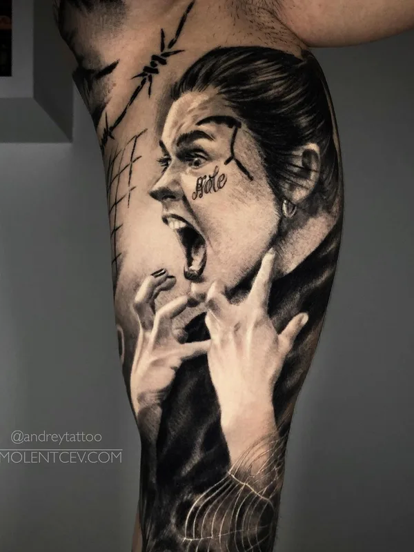 black and grey realism татуировка на upper arm #45648 | Тату мастер Андрей Смоленцев