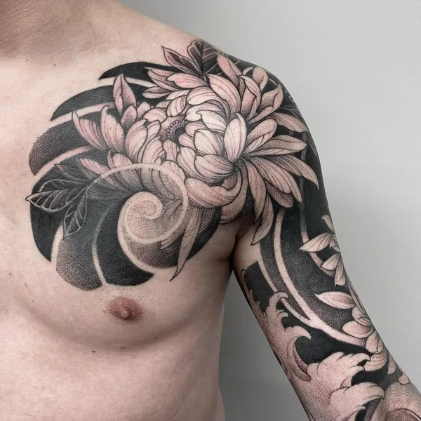 Graphic tattoo by Sasha Tabuns in Saint Petersburg