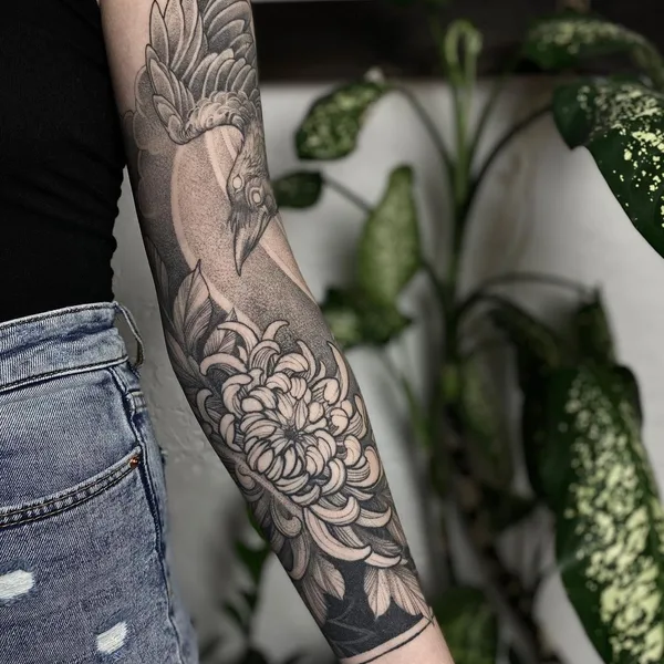 Graphic tattoo by Sasha Tabuns in Saint Petersburg
